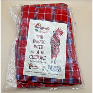 Authentic Masai Shuka‎ Blanket Shawl red checked pattern 60x80